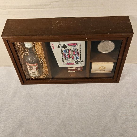 A Gamblers Shadowbox For Mancave - Blackjack Dice Matches Coin Drink -Wall Hung - Picture 8 of 8